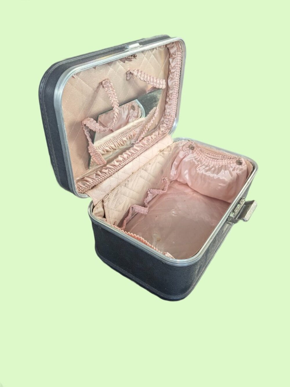 Vintage Sky-Rocket Locking Hard shell Train Case - Cosmetic Case w key & Mirror - Picture 11 of 14